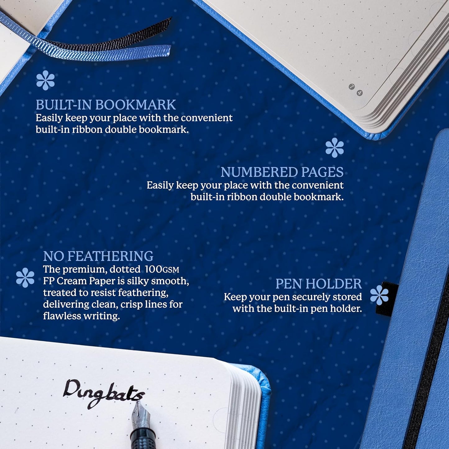 Dingbats* Earth Dotted Writing Journal Notebook A5 - Vegan Leather Hardcover - Ideal for Work, Travel - Pocket, Elastic Closure & Bookmark