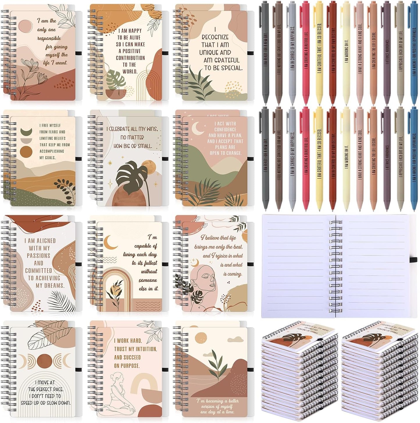 Kosiz 48 Pcs/24 Set Positive Affirmation Gifts Gratitude Spiral Notebooks with Pens Motivational Encouragement Notepads Daily Affirmations Journal for Women (Rainbow)