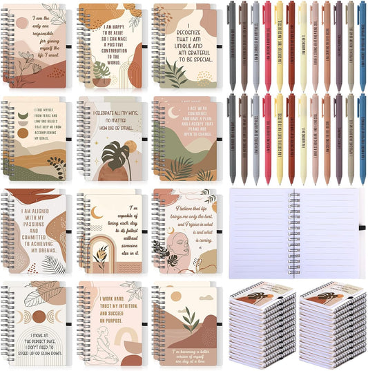 Kosiz 48 Pcs/24 Set Positive Affirmation Gifts Gratitude Spiral Notebooks with Pens Motivational Encouragement Notepads Daily Affirmations Journal for Women (Rainbow)