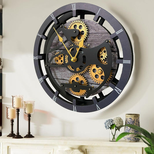 The Gears Clock 16 inches Wall Clock with Real Moving Gears Convertible into a Big Mantel Clock (Carbon Grey)