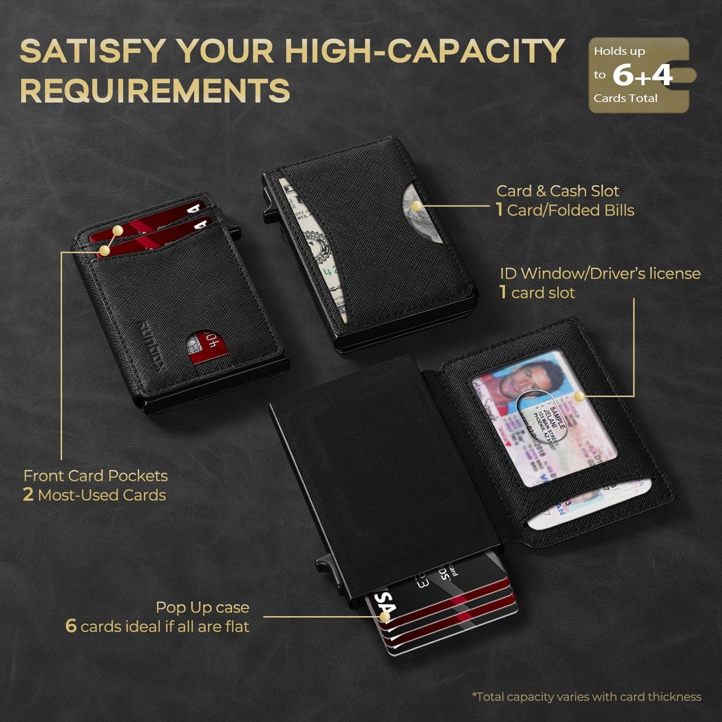 Slim Card Wallet for Men with ID Window – Minimalist RFID Wallet, Pop-Up Function, Ultra Thin Design, Metal Business Card Case Holds 8+ Cards, Gifts for Men, Men's Accessories