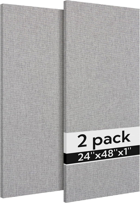 Olanglab Acoustic Panels 2 Pack, 48''x24'' Large Sound Panels, Fabric Wrapped Sound Proof Foam Panels for Walls, Sound Absorbing Panels for Recording Studio Acoustical Treatments (Light Gray)