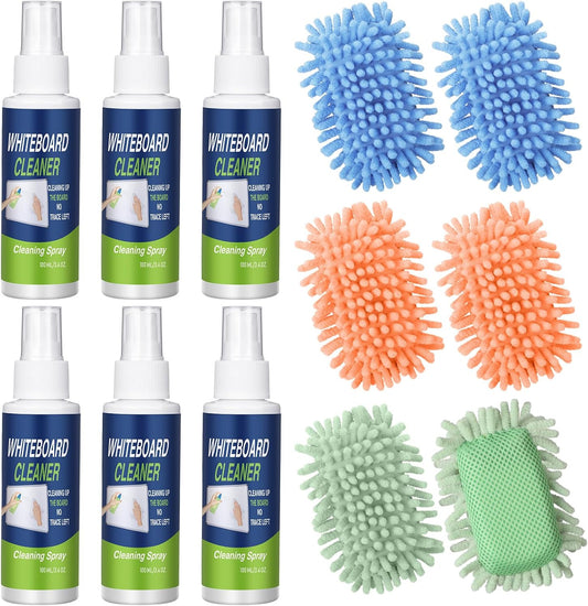 6 Pack Whiteboard Cleaner 3.4 Fl oz White Board Cleaning Spray Dry Erase Board Cleaner with Microfiber Shag Whiteboard Eraser Removes Stubborn Marks from Chalkboard (Pastel)