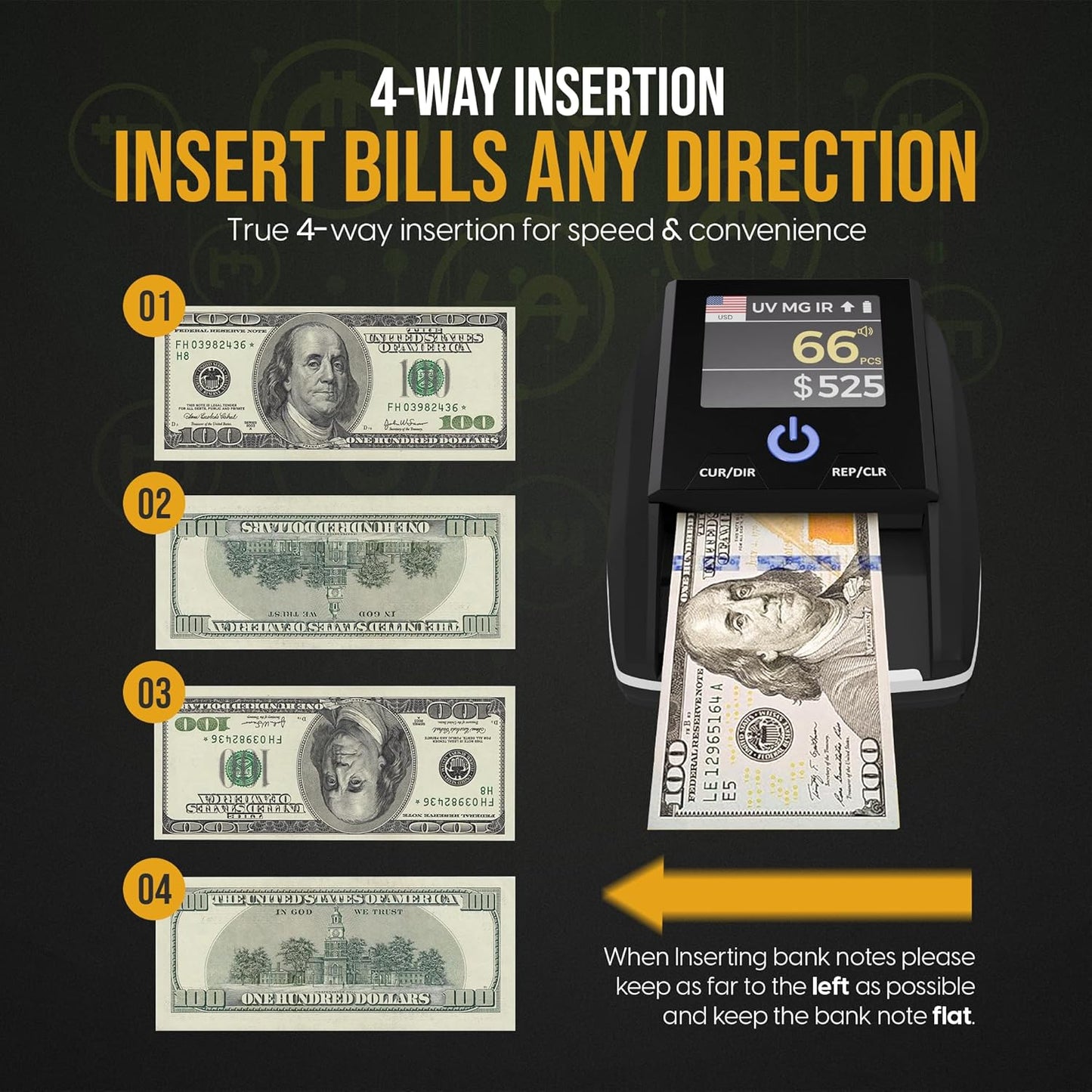 Counterfeit Bill Detector - Counterfeit Money Detector Machine PC278, 4-Way Detection - Money Checker Machine – LED Color Display, UV/MG/IR/Magnetic Rechargeable Fake Bill Detector
