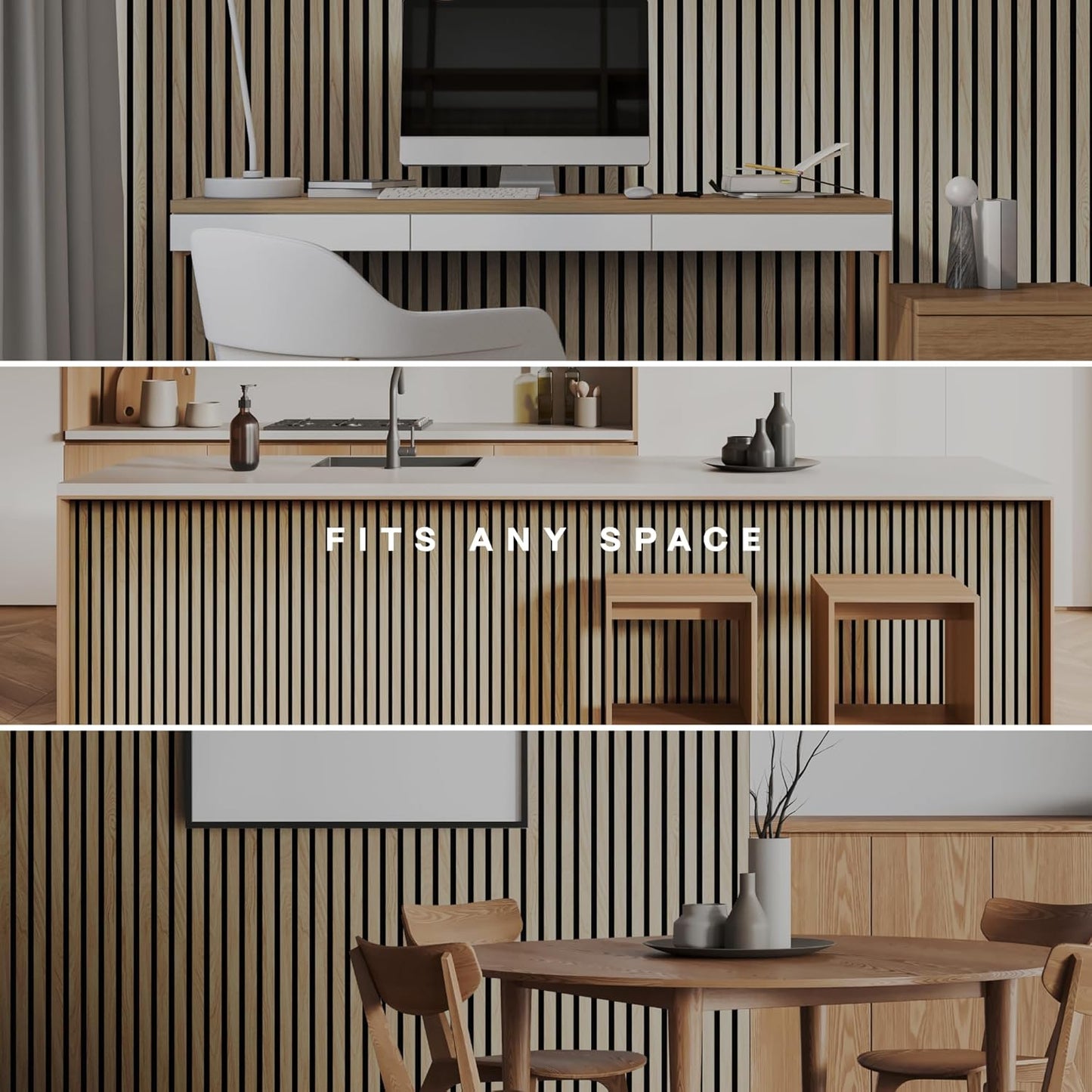 2-Pack Wood Panels for Wall - Acoustic Wood Slat Wall Panels, Soundproof Wooden Paneling for Interior Decor