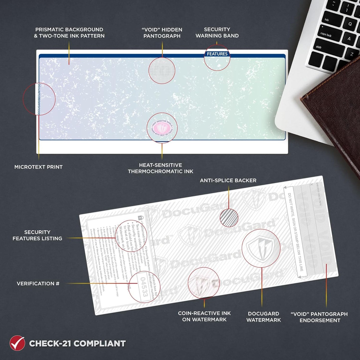 DocuGard Blue/Green Premier Prismatic Top High Security Check Paper - QuickBooks & Laser/Inkjet Printer Compatible - 13 Security Features - 500 Blank Business Checks (04533)