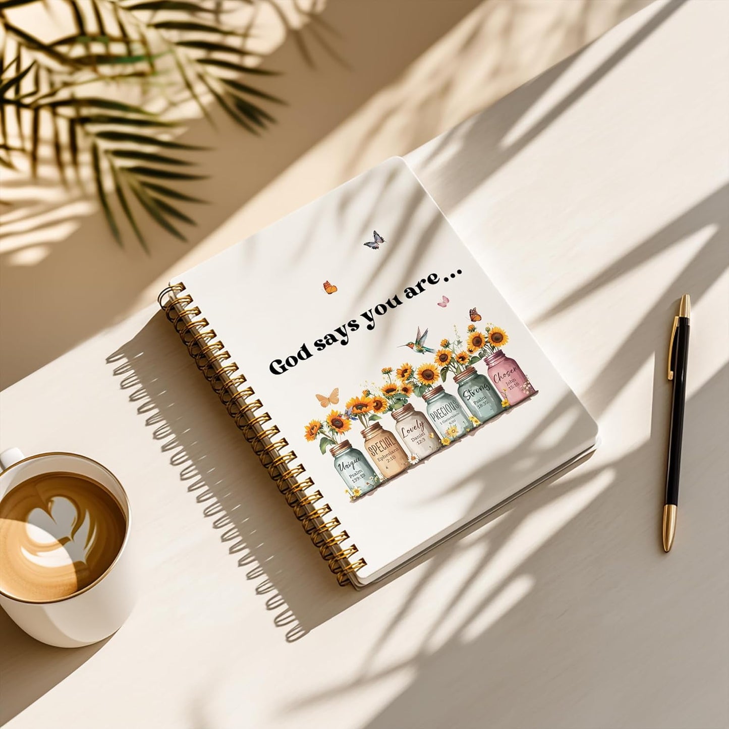 Bible Notebook, A5 Spiral Christian Journal with Sunflower Notebook, Bible Verse-God Says You Are, Inspirational Notebooks for Women, Bible Study, Gift for Birthday Christmas, Office Supplies