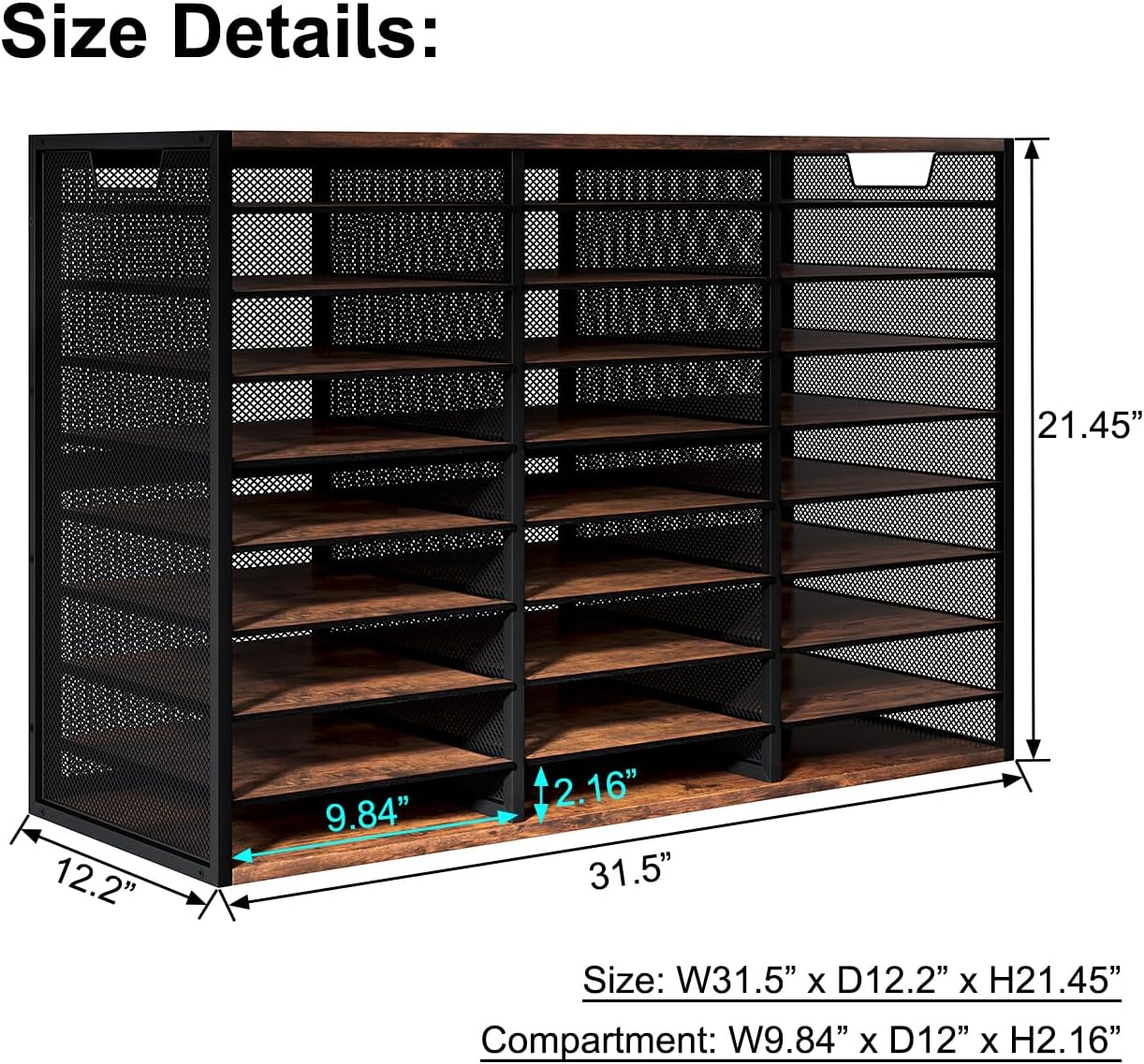 PAG Mass Mail Sorter - Adjustable Mail Holder, Countertop Literature Organizer, Student Mailbox for Classroom, Desktop Bill Paper Organizer for Office & Home, 27 Compartments, Brown