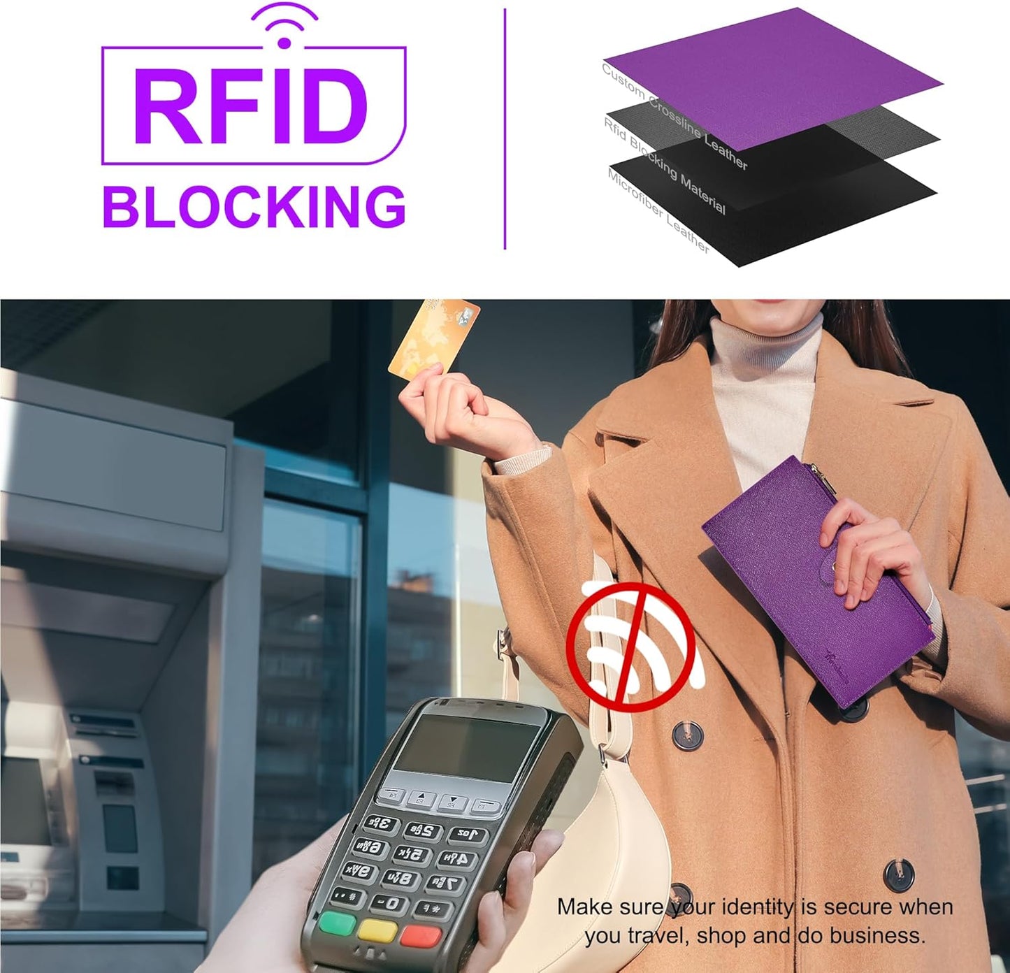 Travelambo RFID Wallet Women Large Size Bifold Multi Card Wallet Case with Zipper Pocke Credit Card Holder for Women