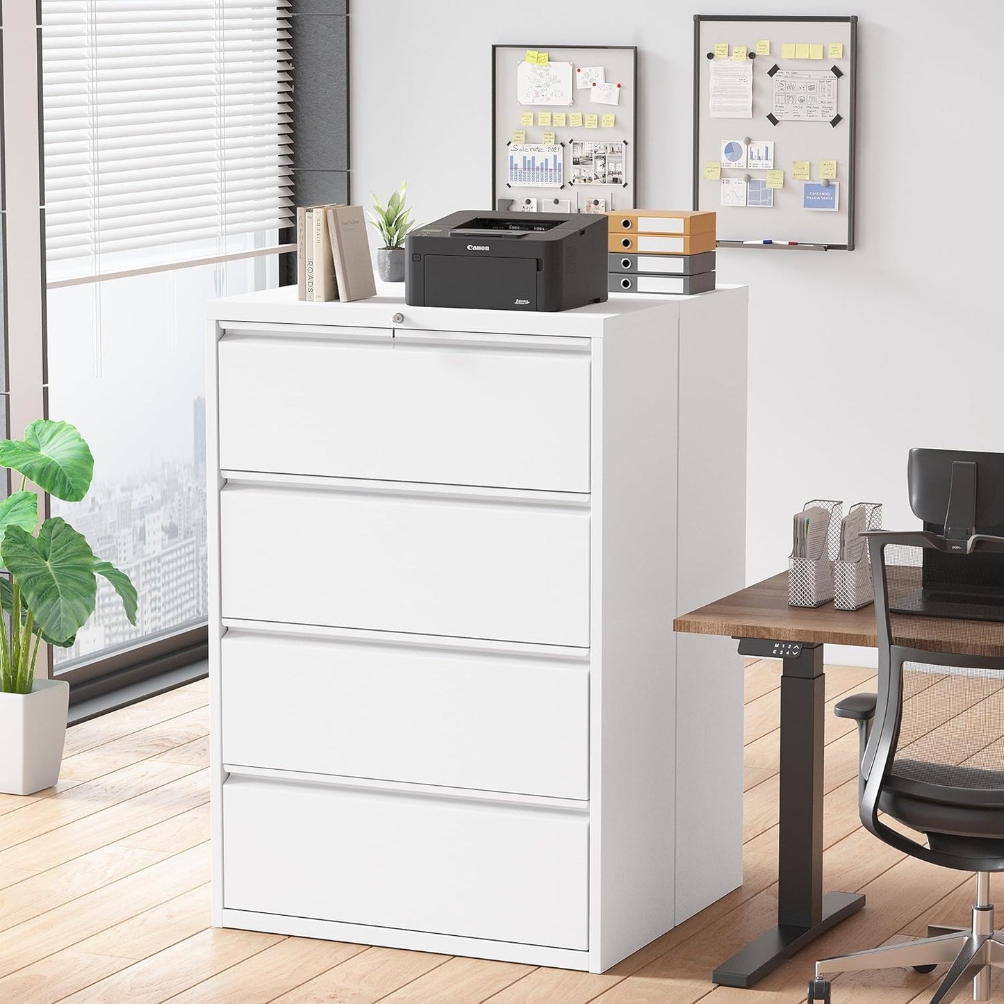 Superday Lateral File Cabinet 4 Drawer, Filing Cabinets with Lock, Large Deep Locking Metal File Cabinets Two Drawer Filing Cabinet for Home Office/Legal/Letter/A4/F4(White)