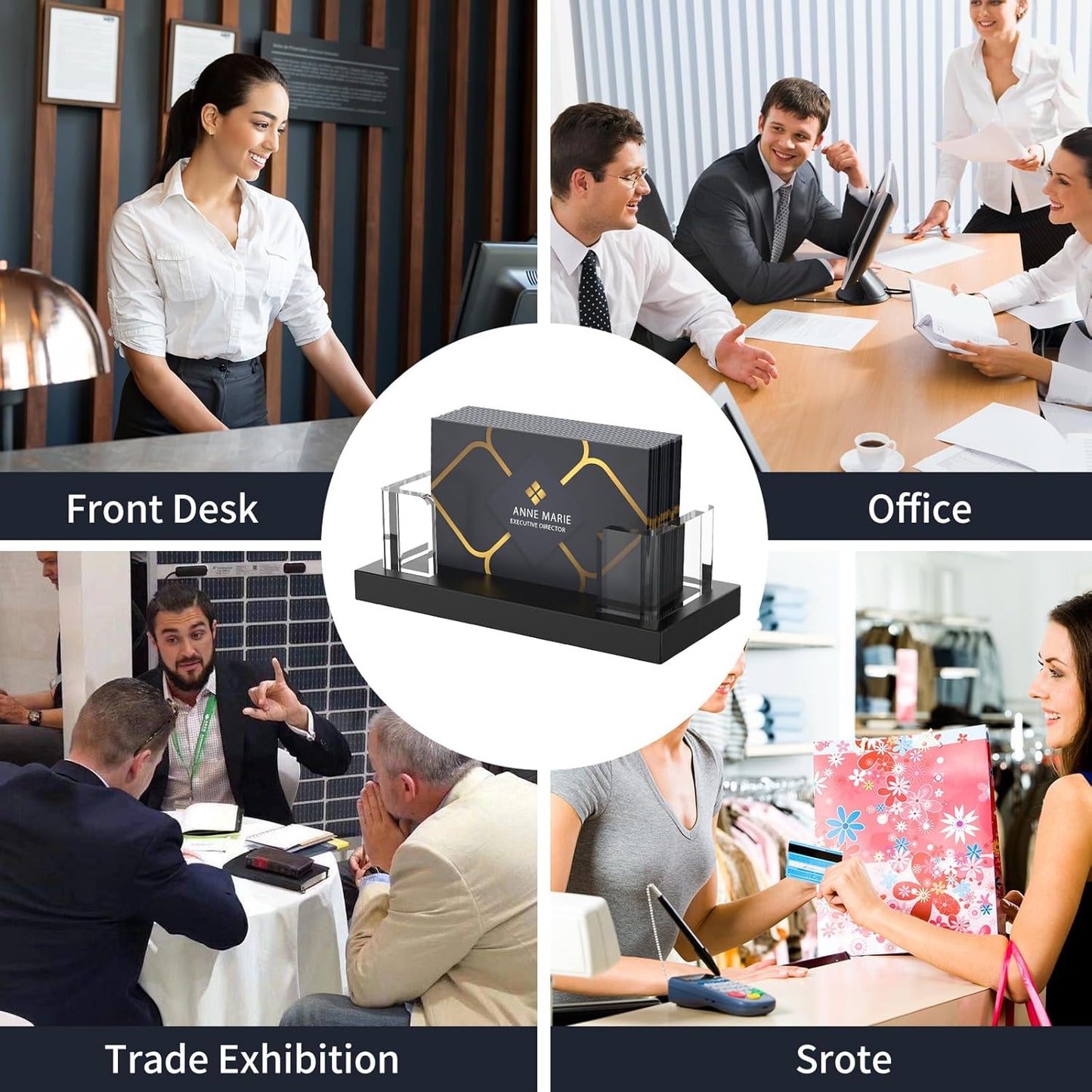 Acrylic Business Card Holder for Desk,Business Card Stand,Clear Business Card Display,Desk Business Card Holders,Business Card Display Stand,Acrylic Business Card Holder Display,Black 2 Pcs