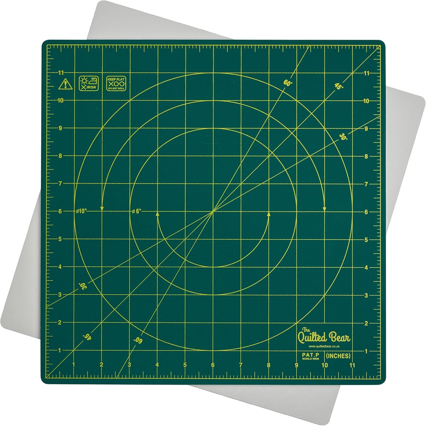 The Quilted Bear Rotating Cutting Mat 12" x 12" - Locking & Rotating Self Healing Cutting Board for Sewing, Fabric & Effortless Quilting - 360 Degree Sewing Supplies Mat for Craft Table (Green)