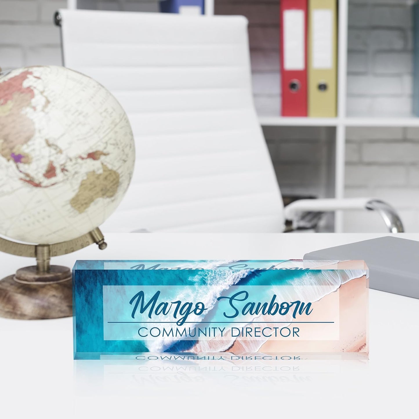 Custom Name Plate for Desk, Desk Name Plate Personalized Office Desk Decor for Women and Men, Employee Appreciation Gifts Office Gifts for Boss, Manager, Teacher, Nurse (Beach Walk)