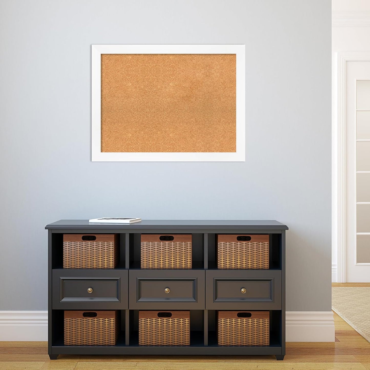 Amanti Art Natural Cork Board for Wall, 25x33 Vision Board with White Frame, Large Corkboard Office Decor for Home Organization, Modern Corkboard Pinboard to Display Items for Home Organization in