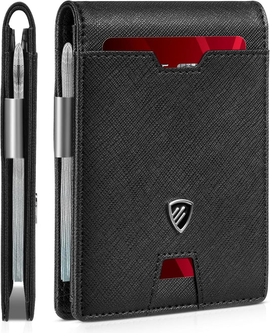 RUNBOX Mens Slim Wallet with Money Clip RFID Blocking Bifold Credit Card Holder for Men with Gift Box