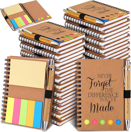 40 Sets Employee Appreciation Gifts Encouragement Inspirational Spiral Notebooks with Sticky Notes Notepads Thank You Bamboo Ballpoint Pens for Nurse Coworker Teacher (NEVER FORGET)