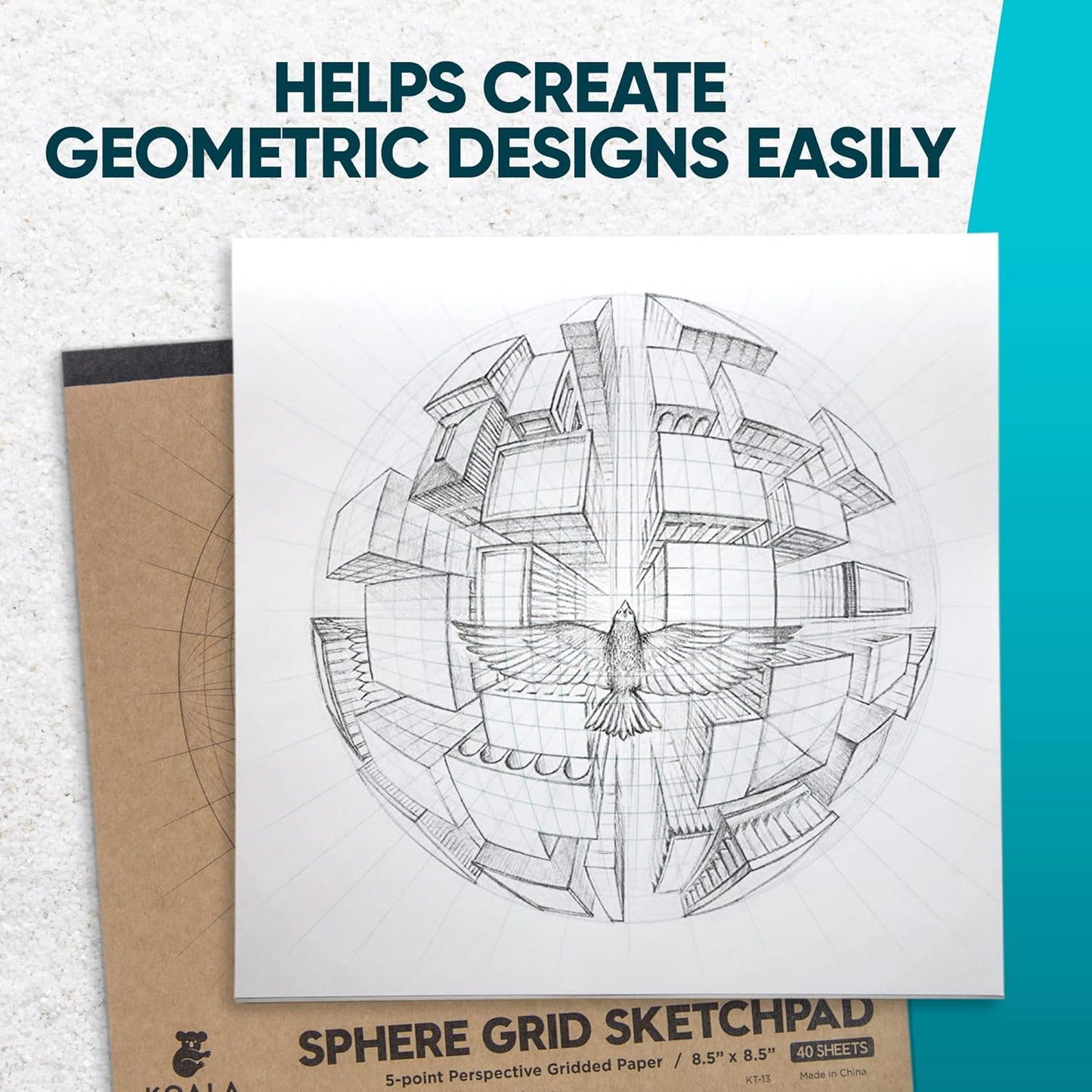 Koala Tools | Drawing Perspective (1 and 2-Point) Large Sketch Pad (5 Point)