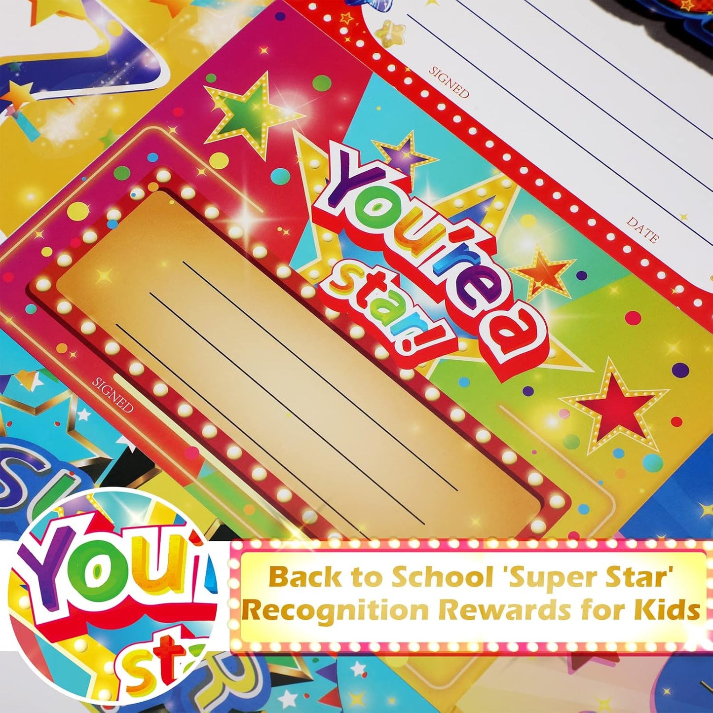 Frienda 60 Pieces You're a Star Awards Certificate Star Student Certificate of Award Star Recognition Rewards for Kids Birthday Certificates for Students Classroom Supplies
