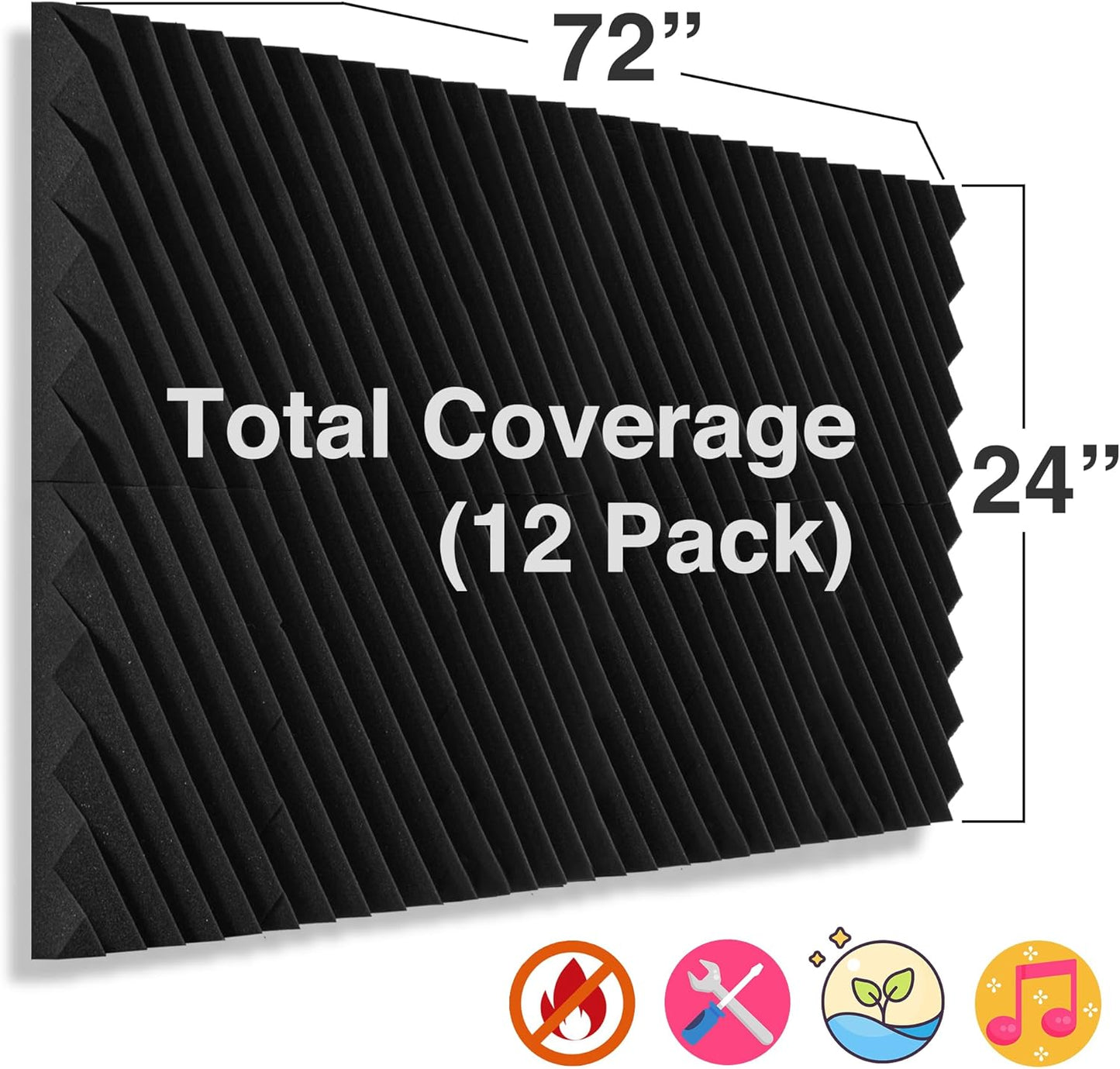 12 Pack Sound Proof Foam Panels for Walls, 12x12x2 Inches Slash Style Acoustic Panels for Home Studio Acoustic Treatment (Black)
