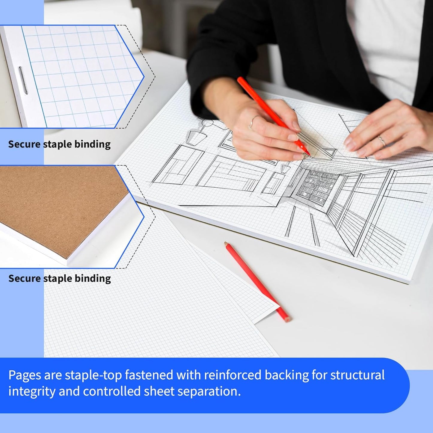 Large Grid Graph Paper Pad, 22 x 17 inches, 0.25" 4x4 Square Grid, Blueprint, High Brightness, 35 Sheets/70Pages, 2 Pack Engineering Graph Paper Pads (4 Squares Per Inch, 35 Sheets Each Pad.)