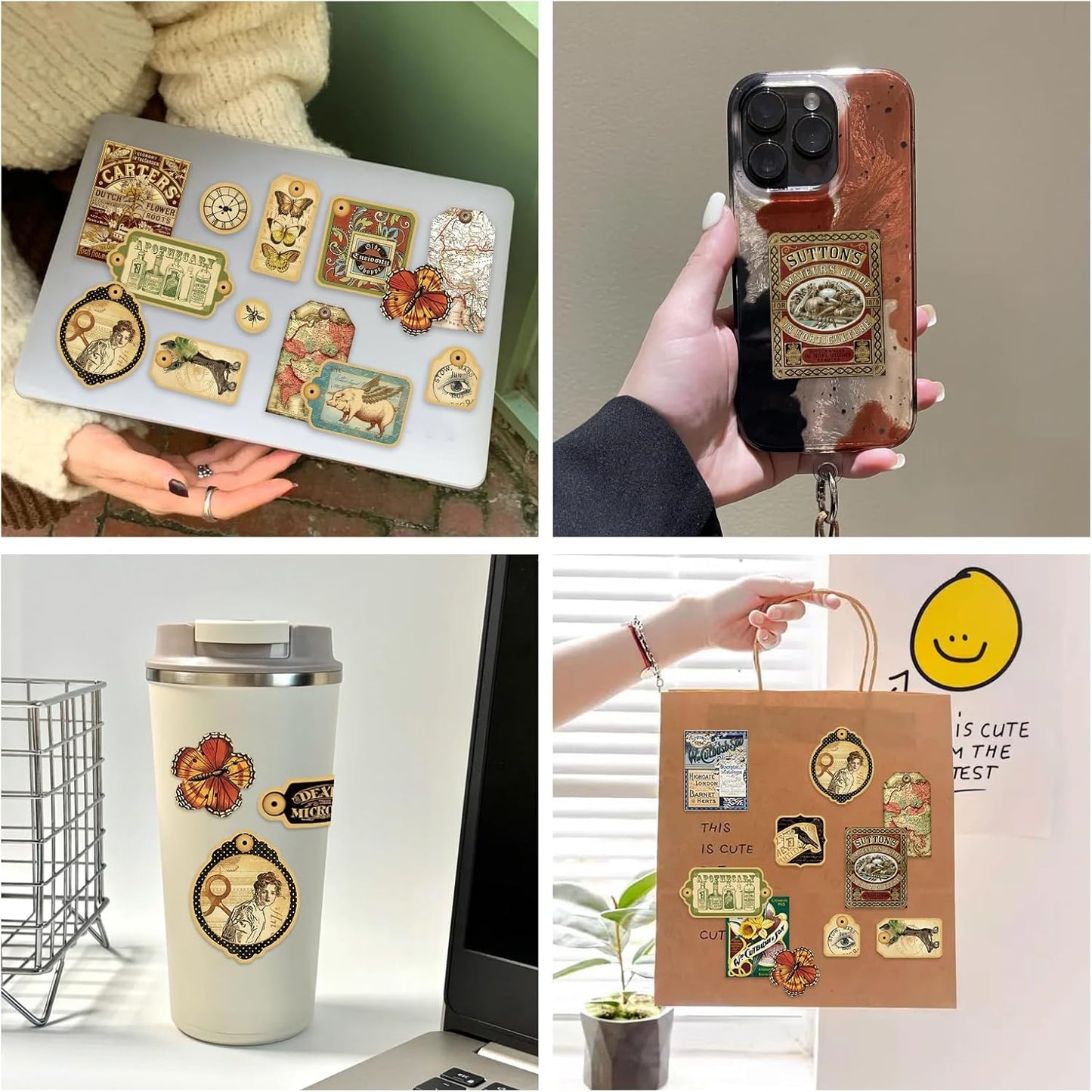 PRSTINCOL 116Pcs Vintage Stickers - Junk Journal Supplies - Waterproof Cute Aesthetic Stickers for Adults, Water Bottles, Planners - Durable Sticker Pack