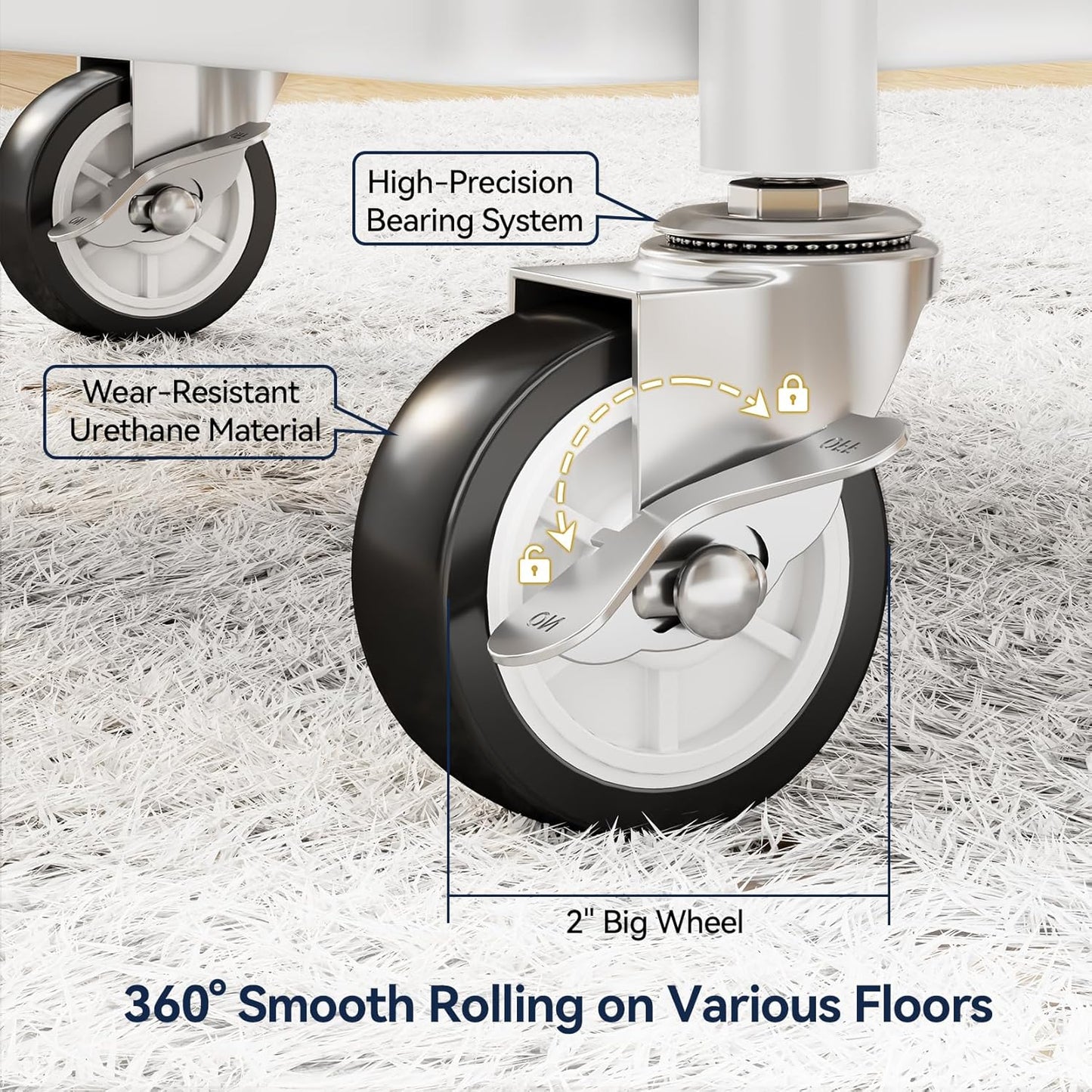 YASONIC Metal 3 Tier Rolling Cart - Heavy Duty Utility Cart with Lockable Wheels, Hanging Cups, Hooks, Mesh Rolling Storage Cart Craft Cart Organizer, Lightweight and Sturdy, White