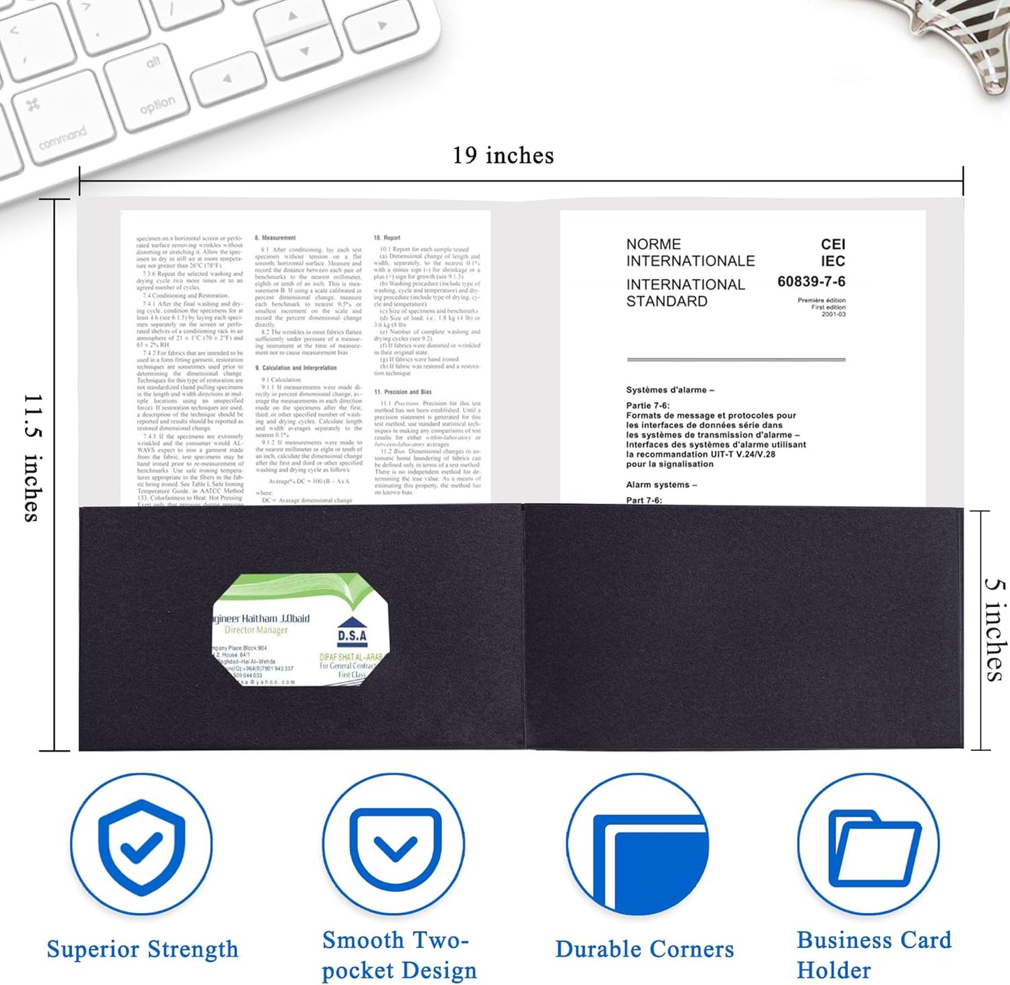 Zzrywuty 50 Packs Two Pocket File Folders with Business Card Slot,Textured Paper,Letter Size,Holds 100 Sheets for School,Office,Business,Black