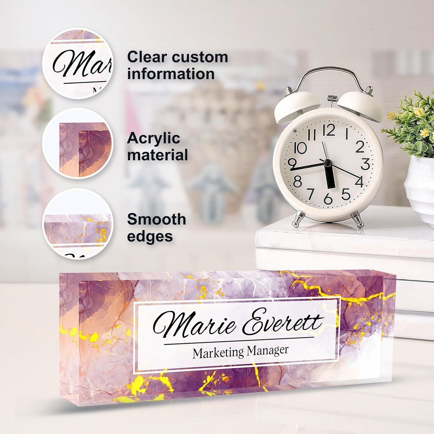 Office Desk Name Plate Personalized, Custom Name Plates for Desks, Name Plate Personalized for Office, Employee Appreciation Gifts (Pinkish Purple)