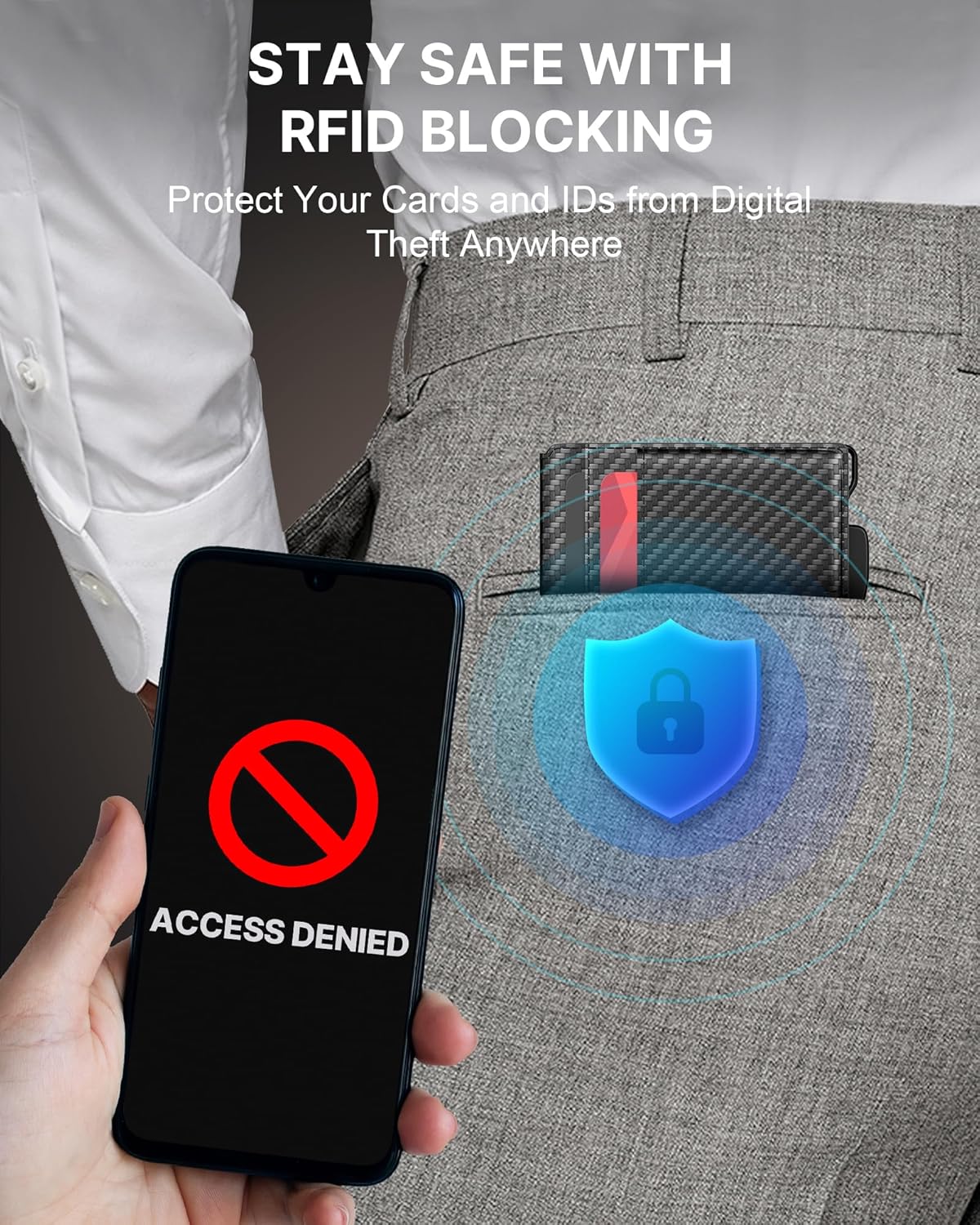 typecase Wallet for Men: Rfid-blocking with Money Clip Slim Leather Bifold ID Window Smart Pop Up Card Case Front Pocket Wallet with Gift Box (Carbon Fiber Black)