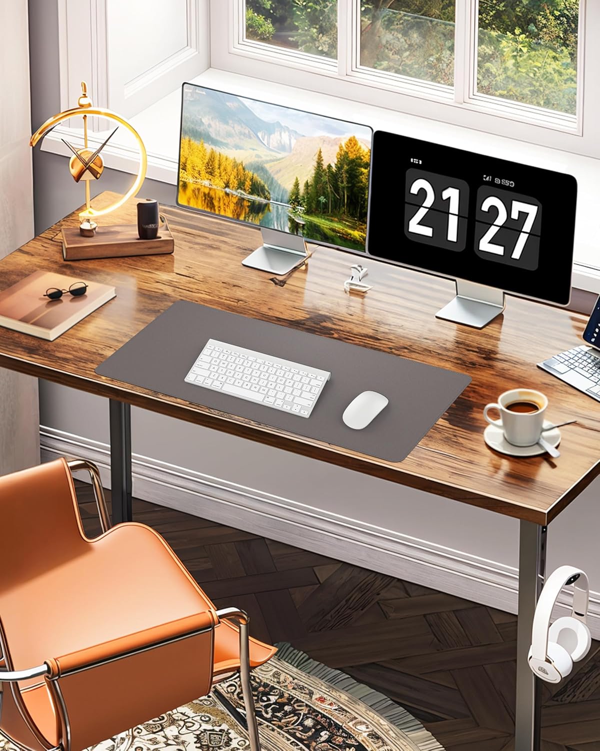 Large Desk Pad Mat - Waterproof Mouse Pad & Desk Protector, Non-Slip XL PU Leather Gaming Mat for Keyboard/Mouse, Stitched Edge with Ergonomic Support, 47"x17" (Dark Grey)