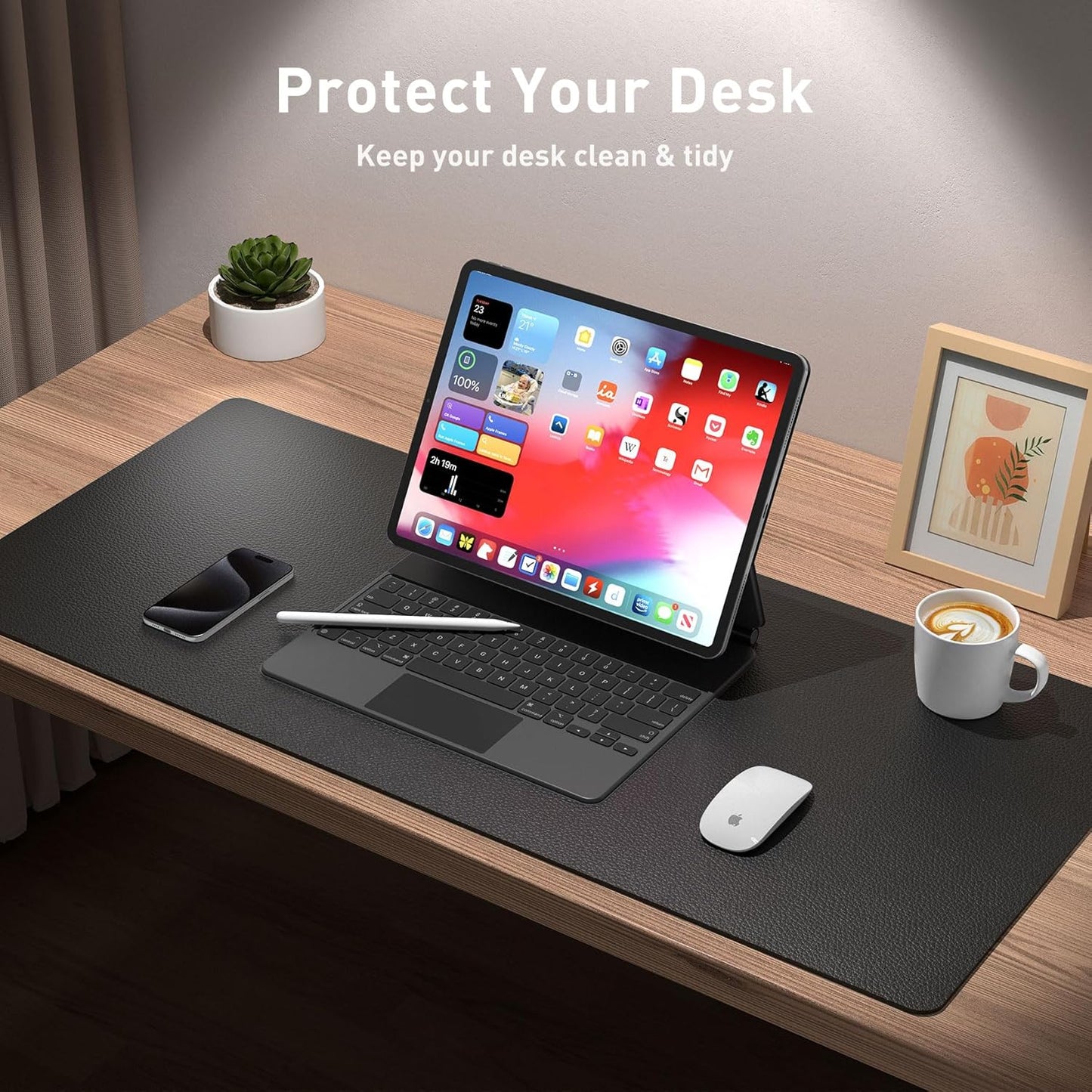 Aothia Leather Desk Pad Protector,Mouse Pad,Office Desk Mat, Non-Slip PU Leather Desk Blotter,Laptop Desk Pad,Waterproof Desk Writing Pad for Office and Home (Black,31.5" x 15.7")