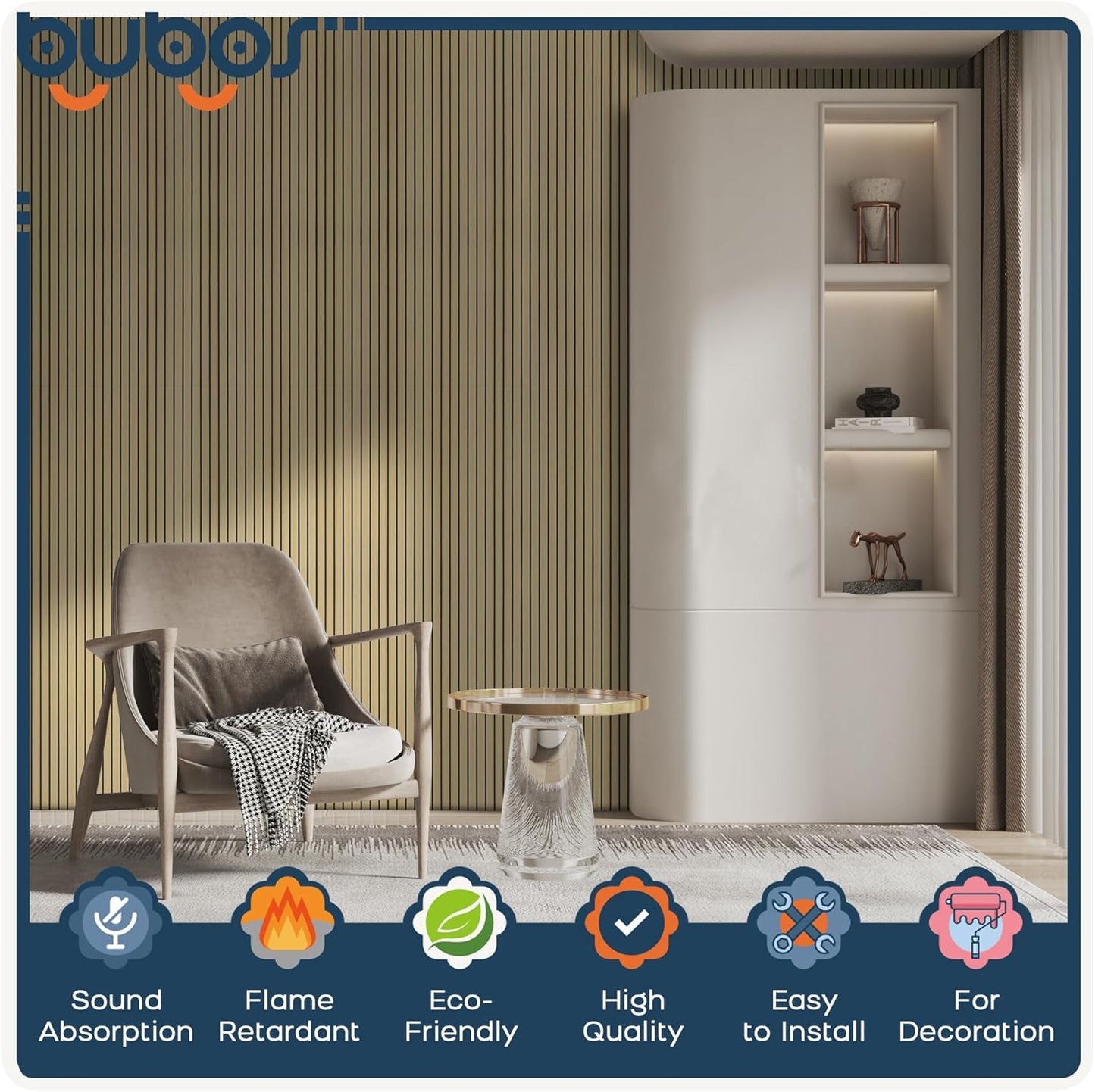 BUBOS 4 Pack Large Acoustic Panels,47.2"x23.6"Acoustic Wall Panels,Self-adhesive Sound Proof Panels for Walls,Decorative Soundproof Panels for Recording Studio&Office (Oak)