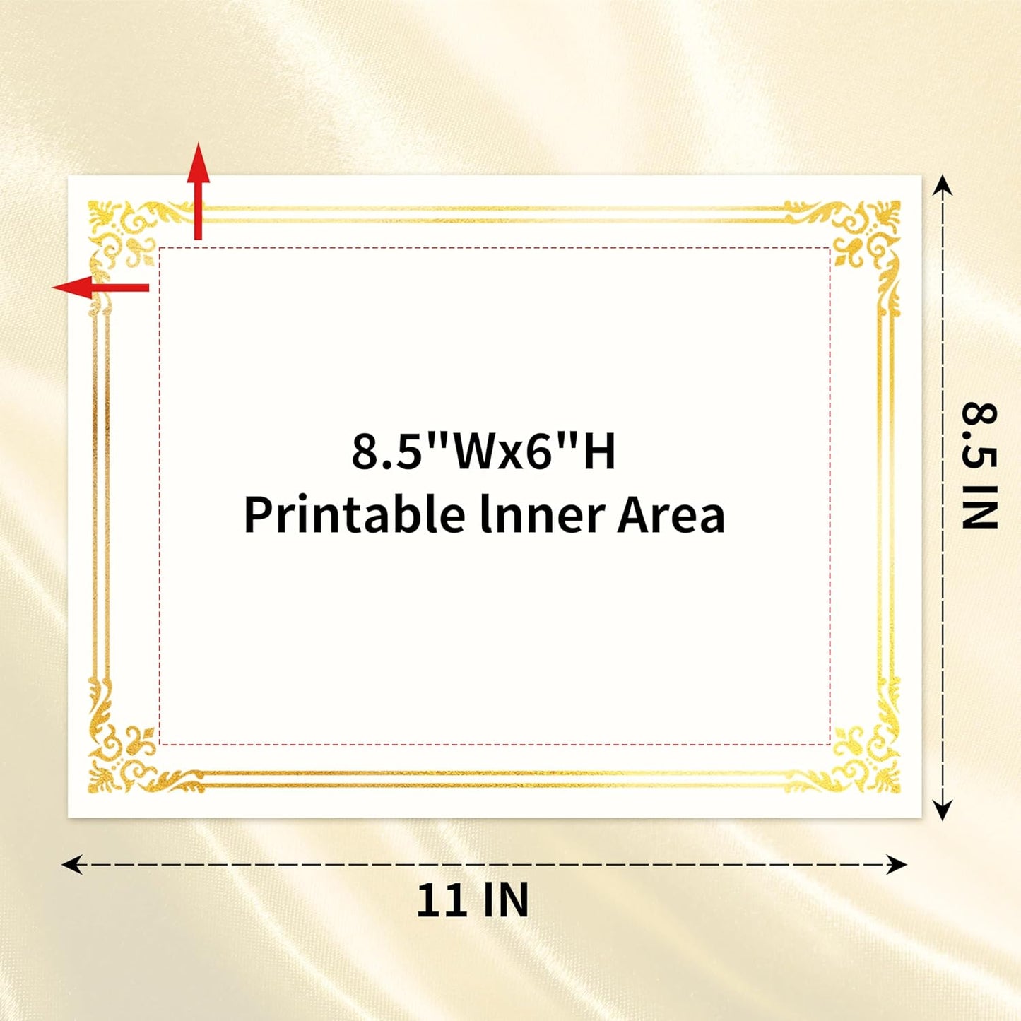 50 Sheets Certificate Paper for Printing,Gold Foil Metallic Border,8.5x11 inch Blank Award Certificate Paper,Laser & Inkjet Printer Compatible,For Office,Business Awards,School Diplomas（New Packaging）