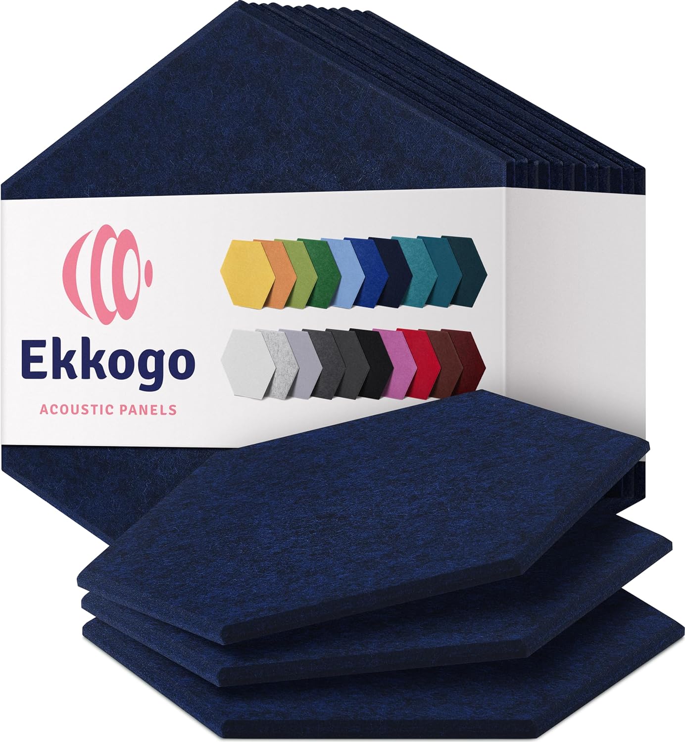 Acoustic Panels 12-Pack Soundproof Wall 12"X10.4"X0.4" - High Density Sound Dampening [Denim Blue Hexagon]