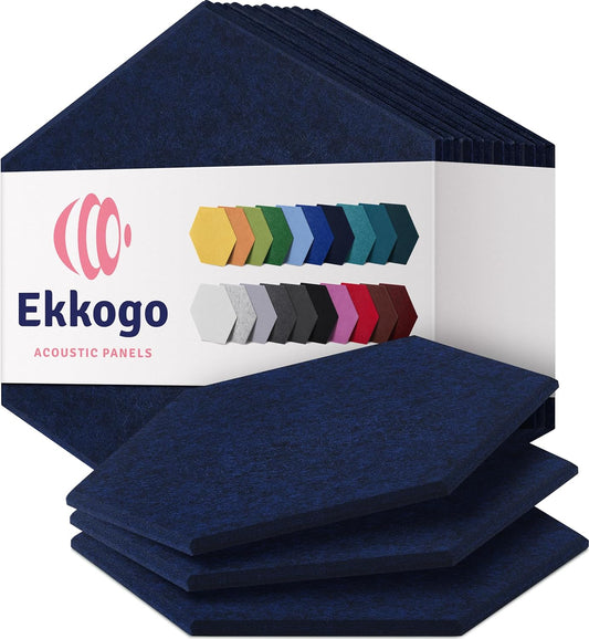 Acoustic Panels 12-Pack Soundproof Wall 12"X10.4"X0.4" - High Density Sound Dampening [Denim Blue Hexagon]