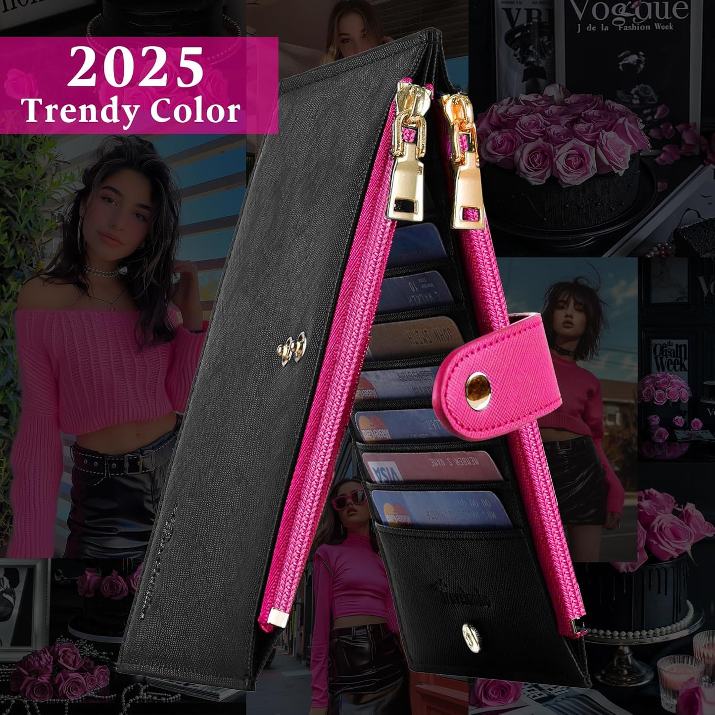 Travelambo RFID Wallet Women Bifold Multi Card Wallet Case with Zipper Pocke Credit Card Holder for Women