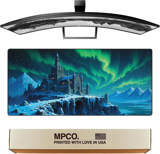 MPCO. Dark Fantasy Large Gaming Desk Pad - 36" x 17" Aeroglyde Fabric Whispers of The Northern Sky Desk Mats - Non-Slip, Washable, Smooth Glide for Precision Gaming & Work