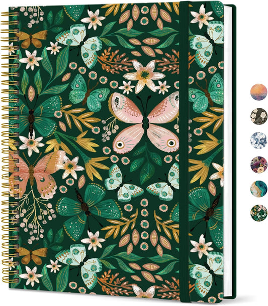 Taja Spiral Lined Notebook, 8.5"x11" Notebooks for Work, Large A4 Journal for Women & Men, College Ruled Journaling Notebook for Writing, Plastic Cover Spiral Journal, Butterfly
