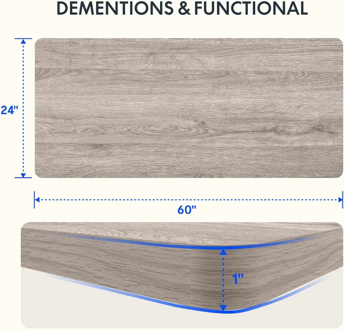 FLEXISPOT EN1 One-Piece Standing Desk, 60 x 24 Inches Height Adjustable Desk Electric Sit Stand Desk for Home Office (White Frame + Gray Wood Desktop, 2 Packages)