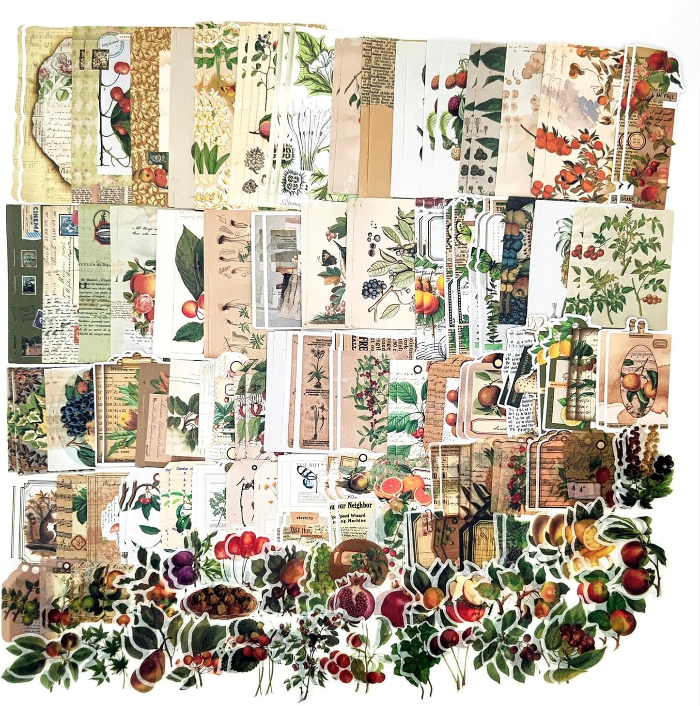 200PCS Vintage Scrapbooking Supplies Pack, Aesthetic Scrapbook Sticker Paper Art Journaling Kit for Bullet Junk Journals,Planner,Cottagecore Decor Gifts (Fruits)