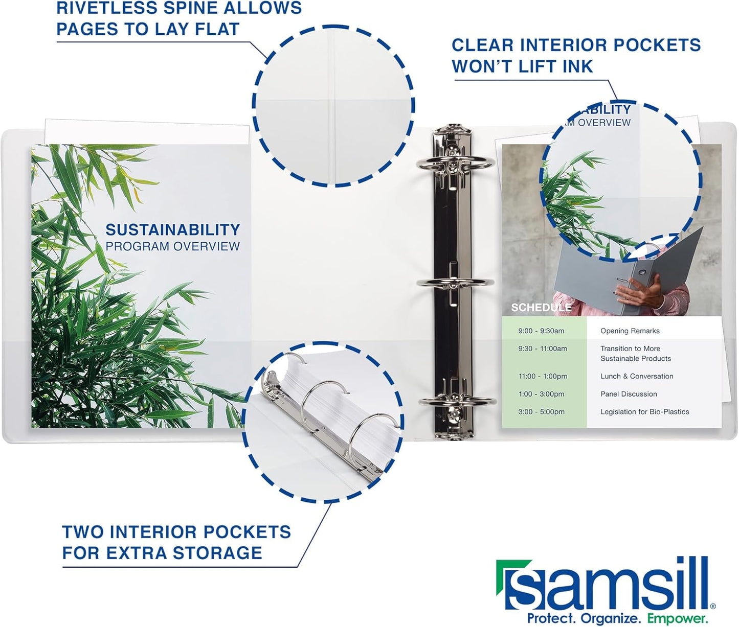 Samsill 0.5 Inch 3 Ring Binder, Made in USA, Economy Round Ring, Clear View Cover, 100 Sheet Capacity - for School, Home, Office - White, 4 Pack