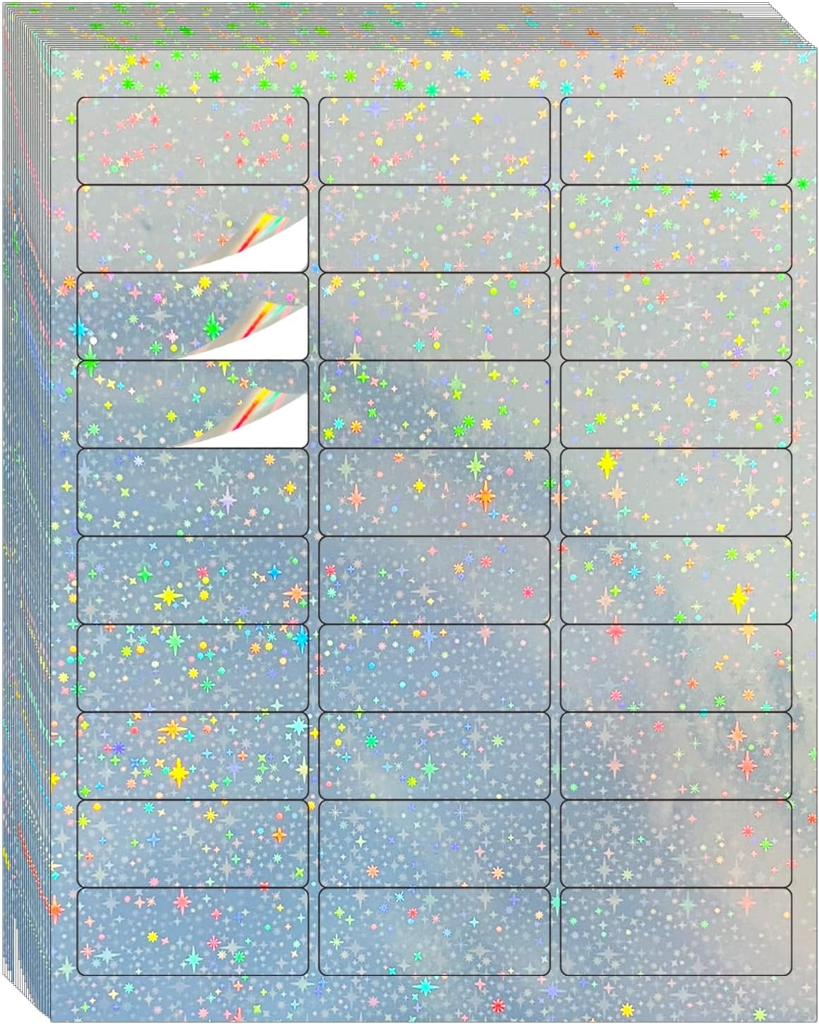 STARLIBOO 1" x 2-5/8" Address Labels- Holographic Color Stickers for Laser/Inkjet Printer mailing Labels 8.5"×11"- Holographic Star