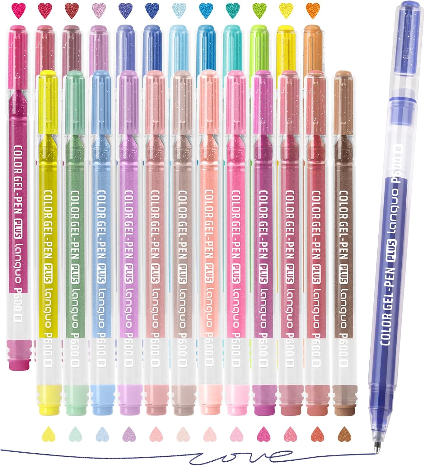 Glitter Gel Pens, 24 Pack Colored Pens for Black Paper & White Paper, 1.0mm Point Pens, Large Capacity Ink Pens for Coloring, Writing, Drawing, Journaling, Note Taking, School, Office, Home