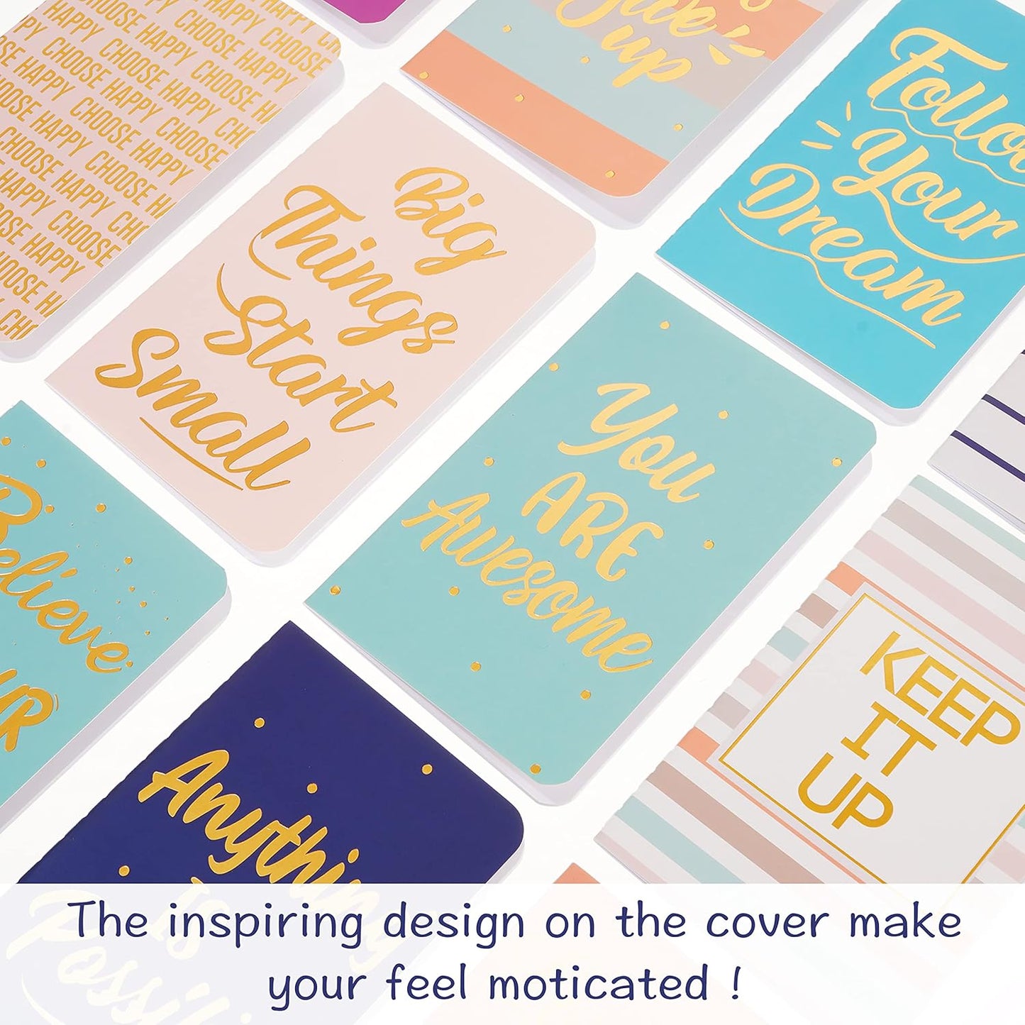 Cinrobiye 24 Pcs Mini Colorful Notebooks, Funny Motivational Journals Notepads Inspirational Notepads Small Pocket Notebook for Kids Teacher School Office Gift Bulk Prizes Travel Supplies (Gold)