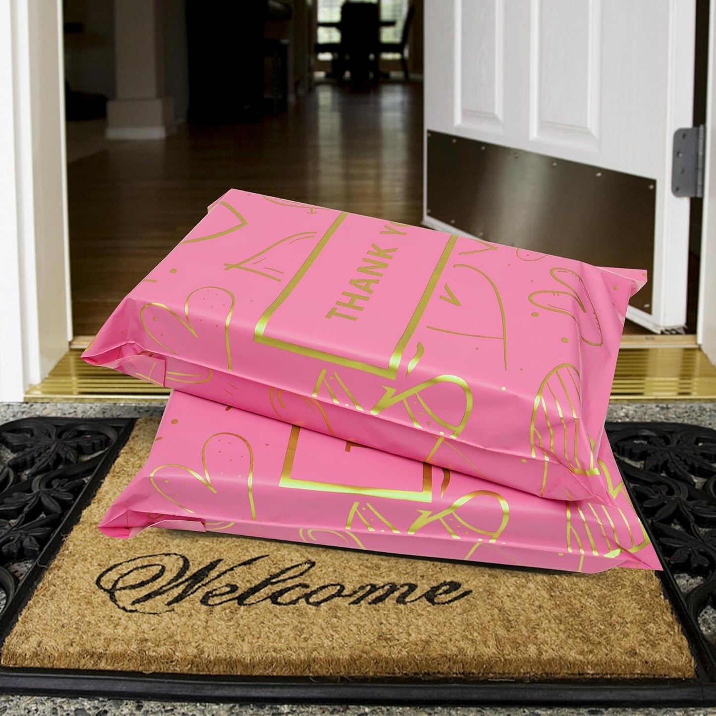 Thank You Poly Mailers 6x9 Inch 100 Pcs - Heart printed Shipping Bags, 2.4mil Thickness, Waterproof and Tear Resistant Mailing Envelopes, Self-Sealing Packaging Bags for Clothing