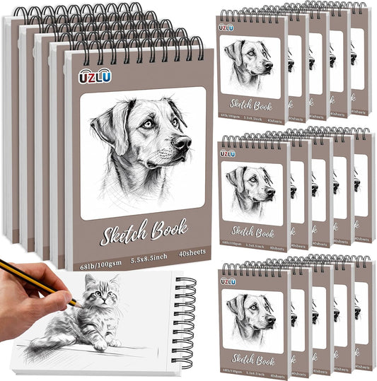 20 Pcs Sketch Book Bulk 5.5 x 8.5 In Drawing Paper Pad Top Spiral Bound Sketch Book 800 Sheet 68lb/100gsm Thick Paper Acid Free Mixed Media Sketchbook Art Supplies for Kid Adult Painting Beginner Artist