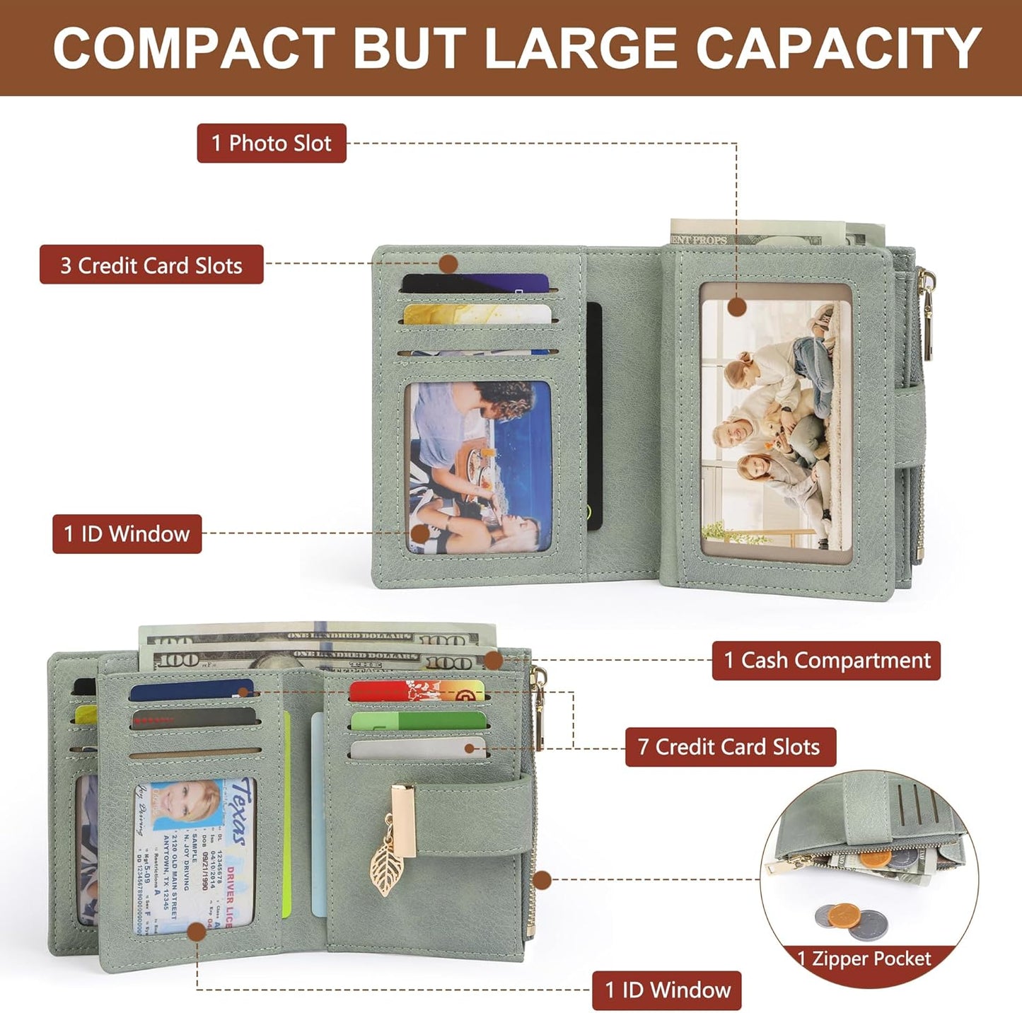 Small Wallet Women RFID Blocking Leather Bifold Wallet Credit Card Holder for Women Ladies Compact Wallet Mini Purse With Zipper Pocket