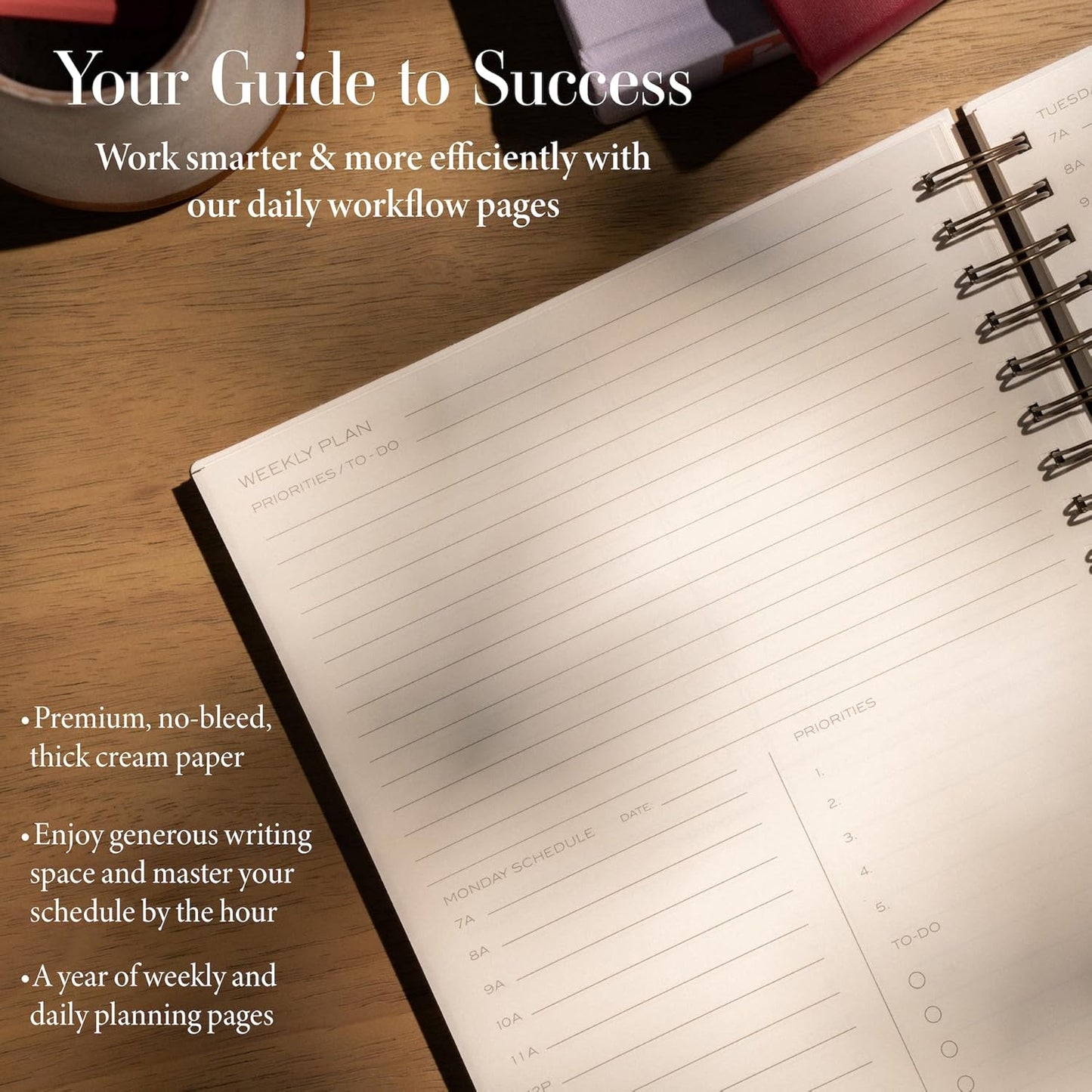 Anecdote Planner 2026 (8.5" x 10") Daily Planner Weekly Monthly Planner - 52 Weeks w/Library Buckram Cover, Brass Spiral - A4 Size Bleed-Resistant Paper – Olive Green