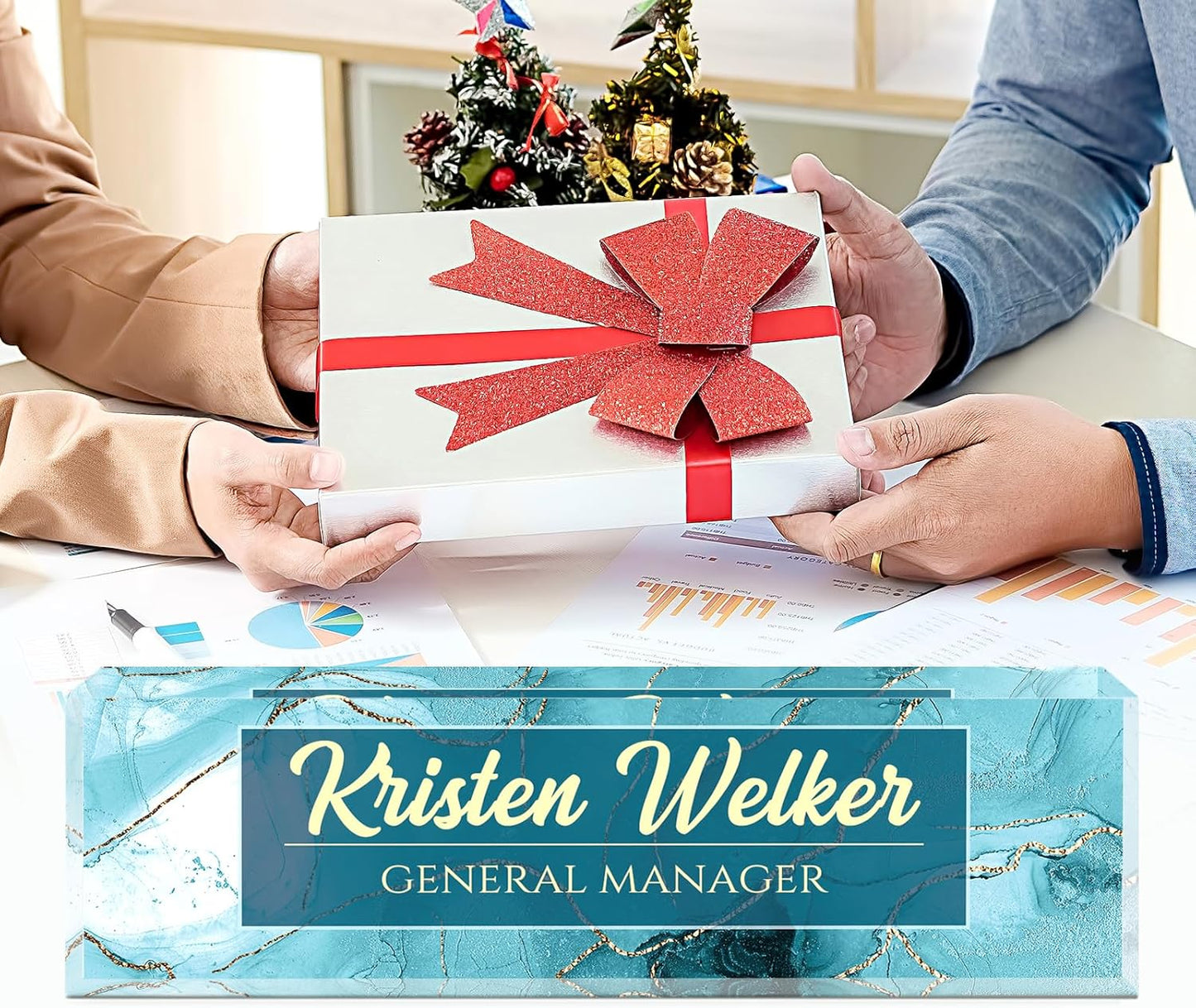 Name Plate for Desk, Desk Name Plate Personalized, Cyan Office Decor for Women Men, Acrylic Desktop Accessories, Office Gifts for Boss Nurse Teacher Coworker, Employee Appreciation Gift (Cyan Coast)