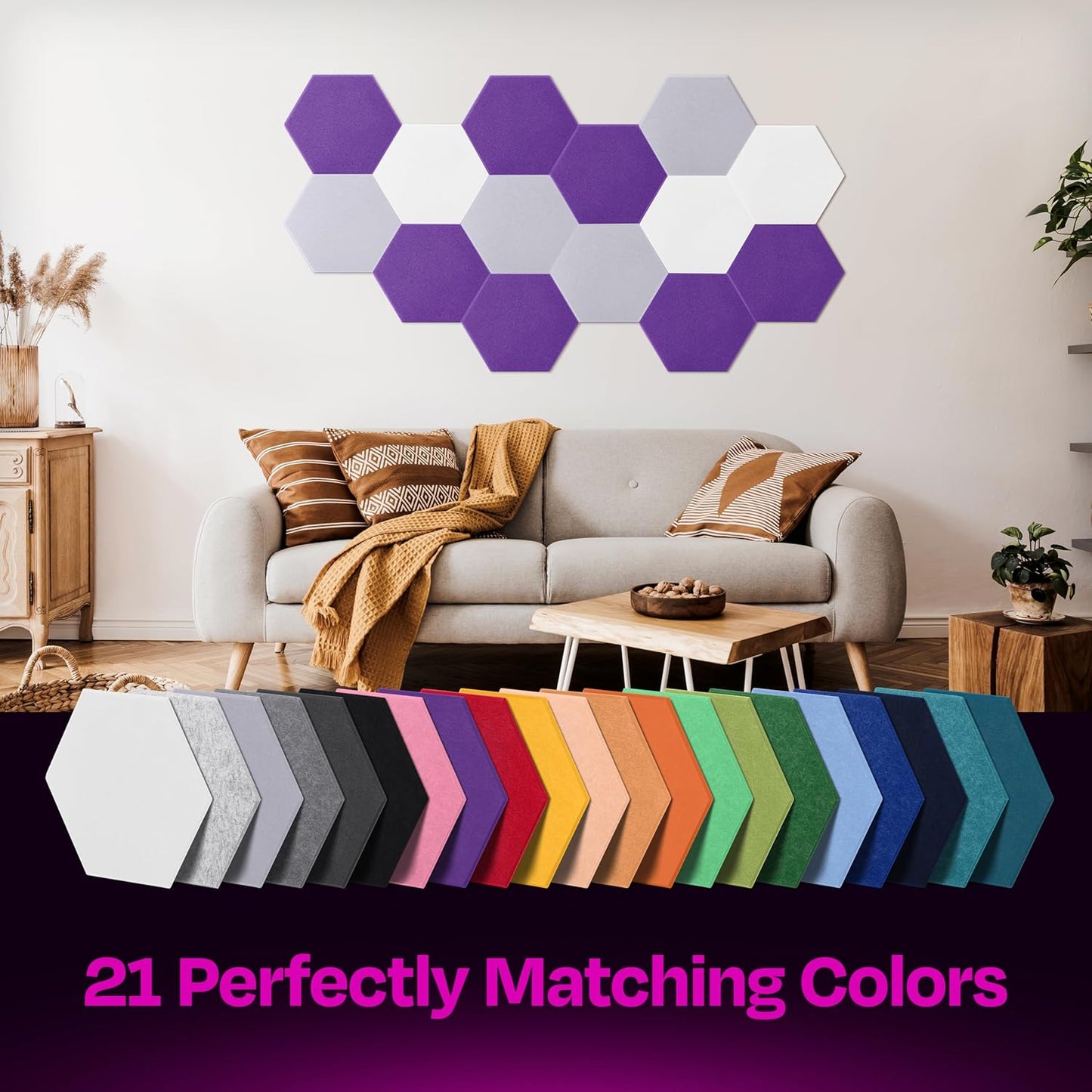 Acoustic Panels 12-Pack Soundproof Wall Panels 12"X10.4"X0.4" Sound Panels High Density Sound Dampening Panels - [Midnight Purple Hexagon]